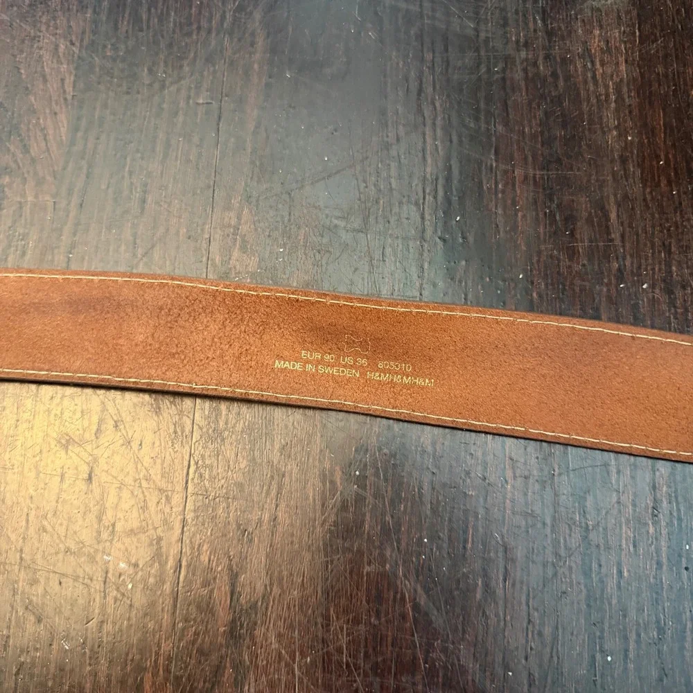 Vintage Mens Brown Leather Belt Size 36 Made in Sweden Brass Buckle 605310